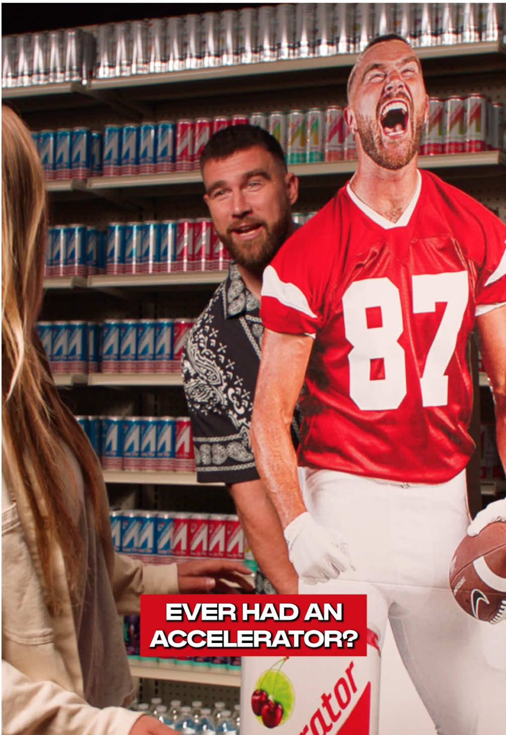 TikTok post by @traviskelce for Accelerator Active Energy. Caption reads: [...] you want to try and maybe @Accelerator....