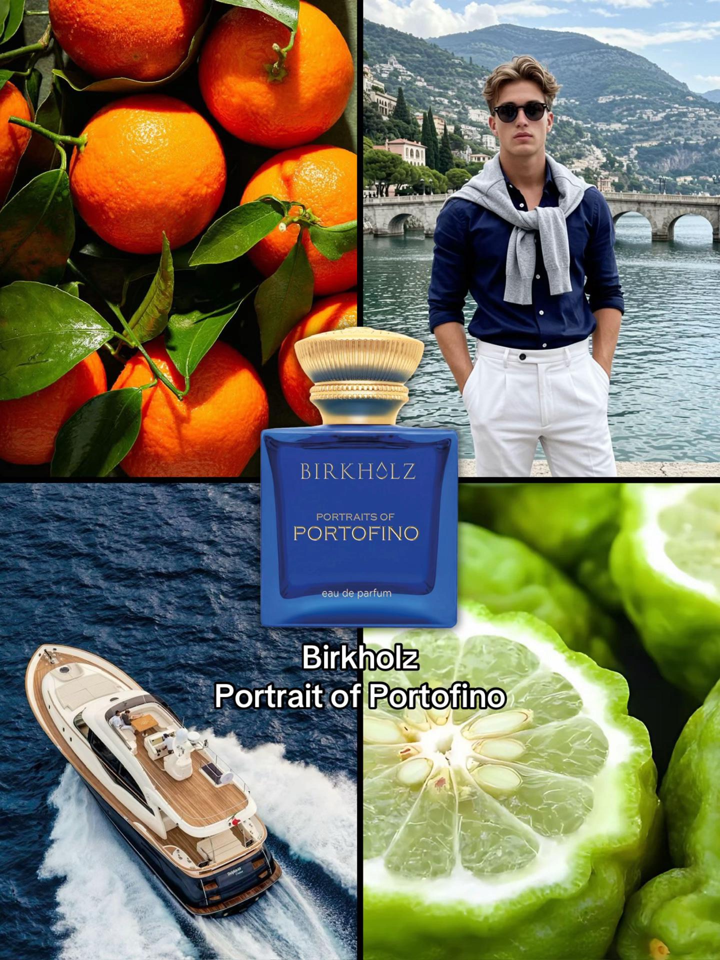 TikTok post by @oriental.review for Birkholz Perfume Manufacture. Caption reads: Birkholz - Portraits of Portofino 🍊🍋‍🟩 #dufte....