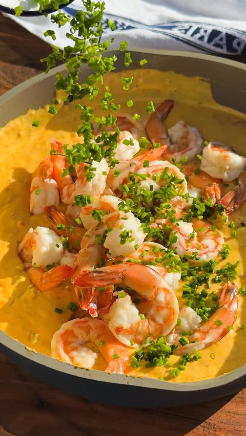 Instagram post by @mackievicz for Real California Milk. Caption reads: Camarão na Moranga is one of those classics that....