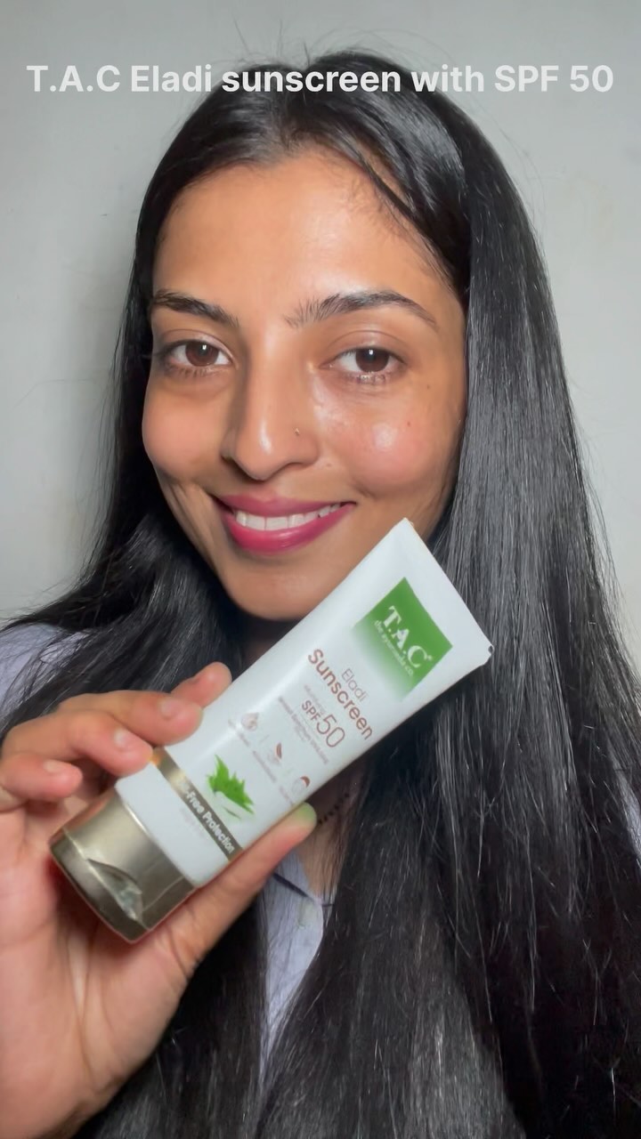 Instagram post by @radhika.r.t for The Ayurveda Co.. Caption reads: Best Sunscreen for Oily Skin!
@theayurvedaco T.A.C....