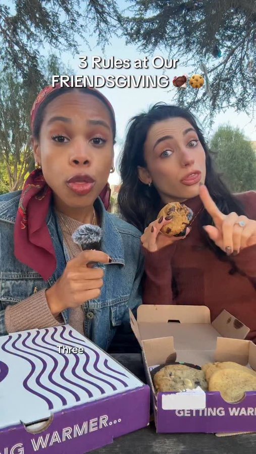 Instagram post by @soellegirls for Insomnia Cookies. Caption reads: if you show up with a green bean casserole… even....