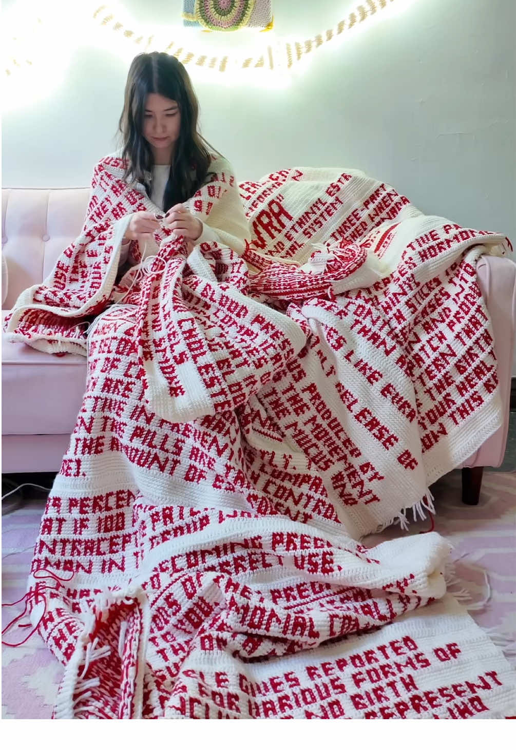 TikTok post by @alexandriamasse for Knit Picks. Caption reads: part 12 - crocheting my birth control information....