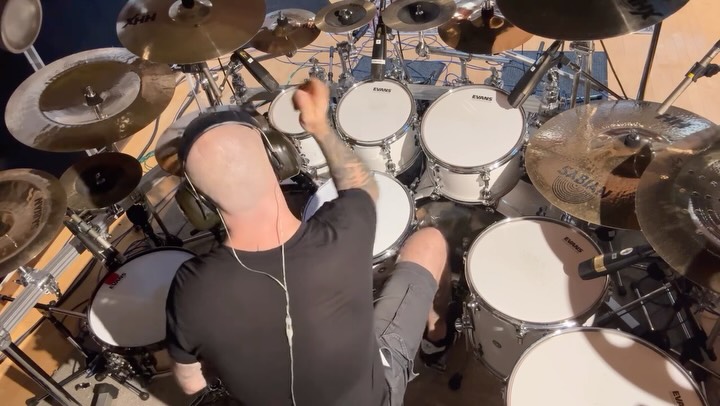 Instagram post by @ryanvanpoederooyen for EVANS Drumheads. Caption reads: 🥁 Controlled Chaos… 4 Over 5 🔥 I’ve had a lot of....