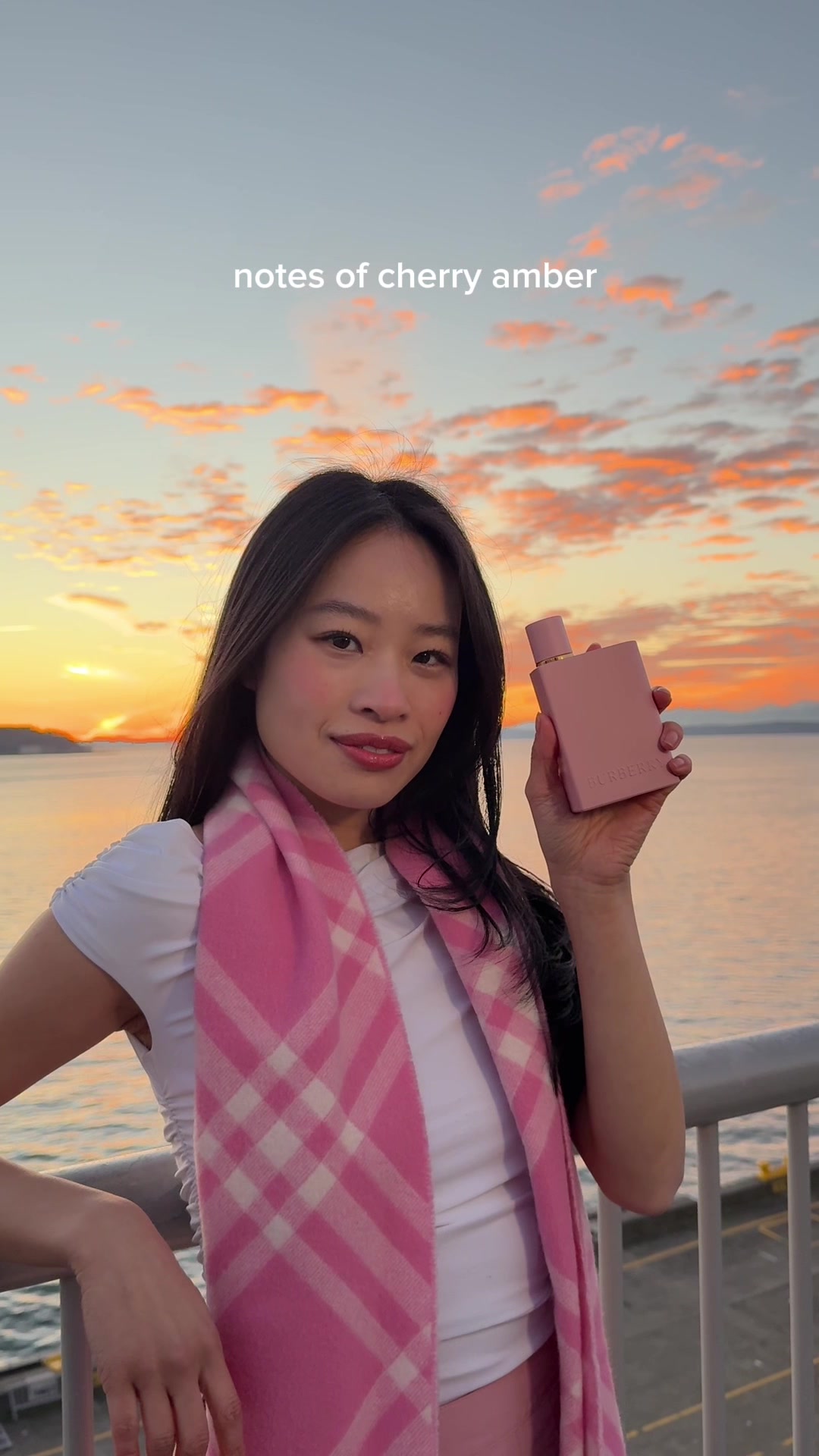 TikTok post by @lizzymwong for Burberry. Caption reads: I just wear Burberry Her Parfum and suddenly life....