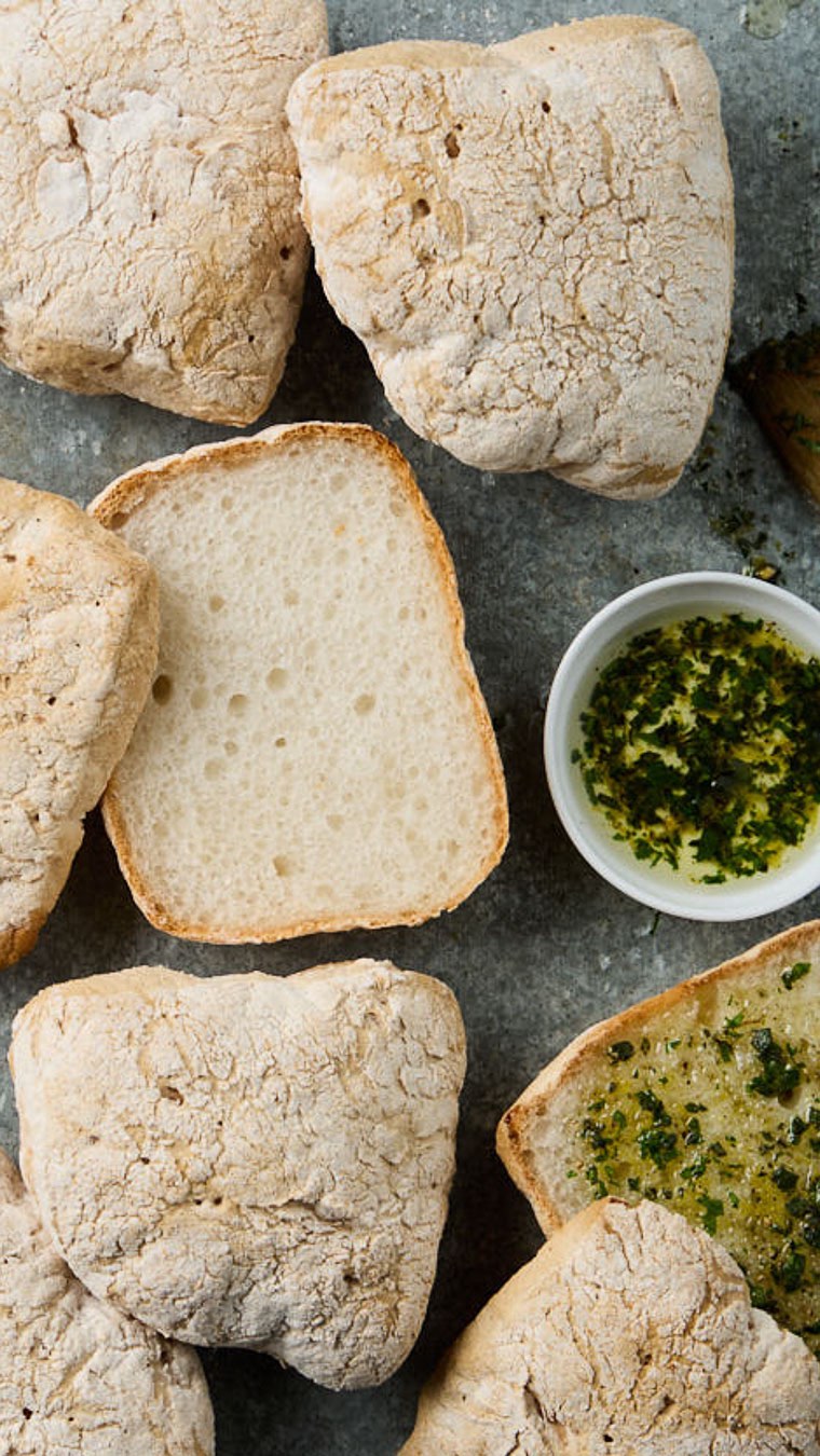 Instagram post by @caputoflour for Bake from Scratch. Caption reads: Enjoy airy and crisp ciabatta rolls—even without....