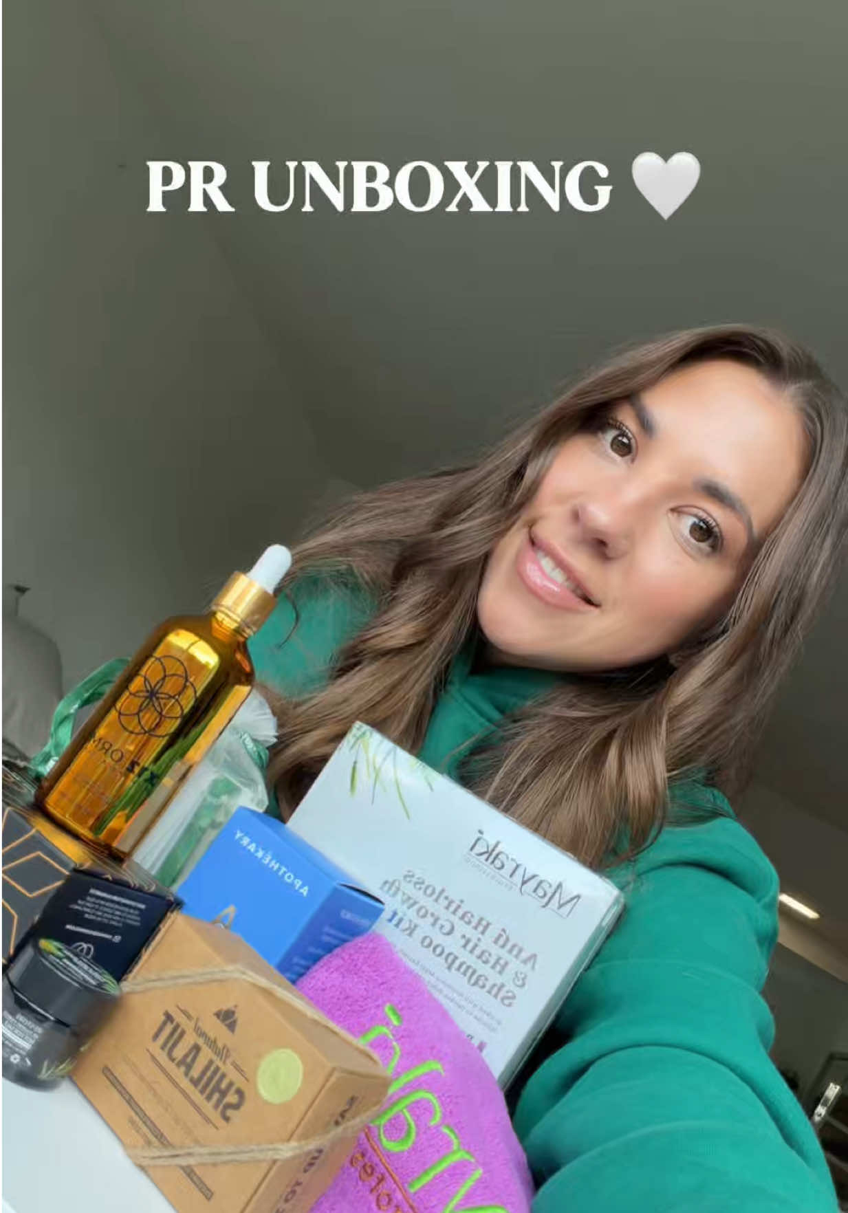 TikTok post by @betterbycourtney for Comfrt. Caption reads: Weekly PR Haul 🤍✨ Brands have been so sweet....