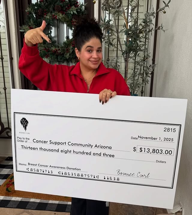 Instagram post by @herbalmmo for BounceCurl. Caption reads: You helped us donate this! 🥹 This #GivingTuesday,....