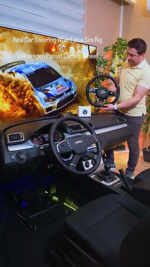 Instagram post by @kaptanmemotv for MOZA Racing. Caption reads: Real Car Steering Wheel on a Sim Rig 🔥🛠....