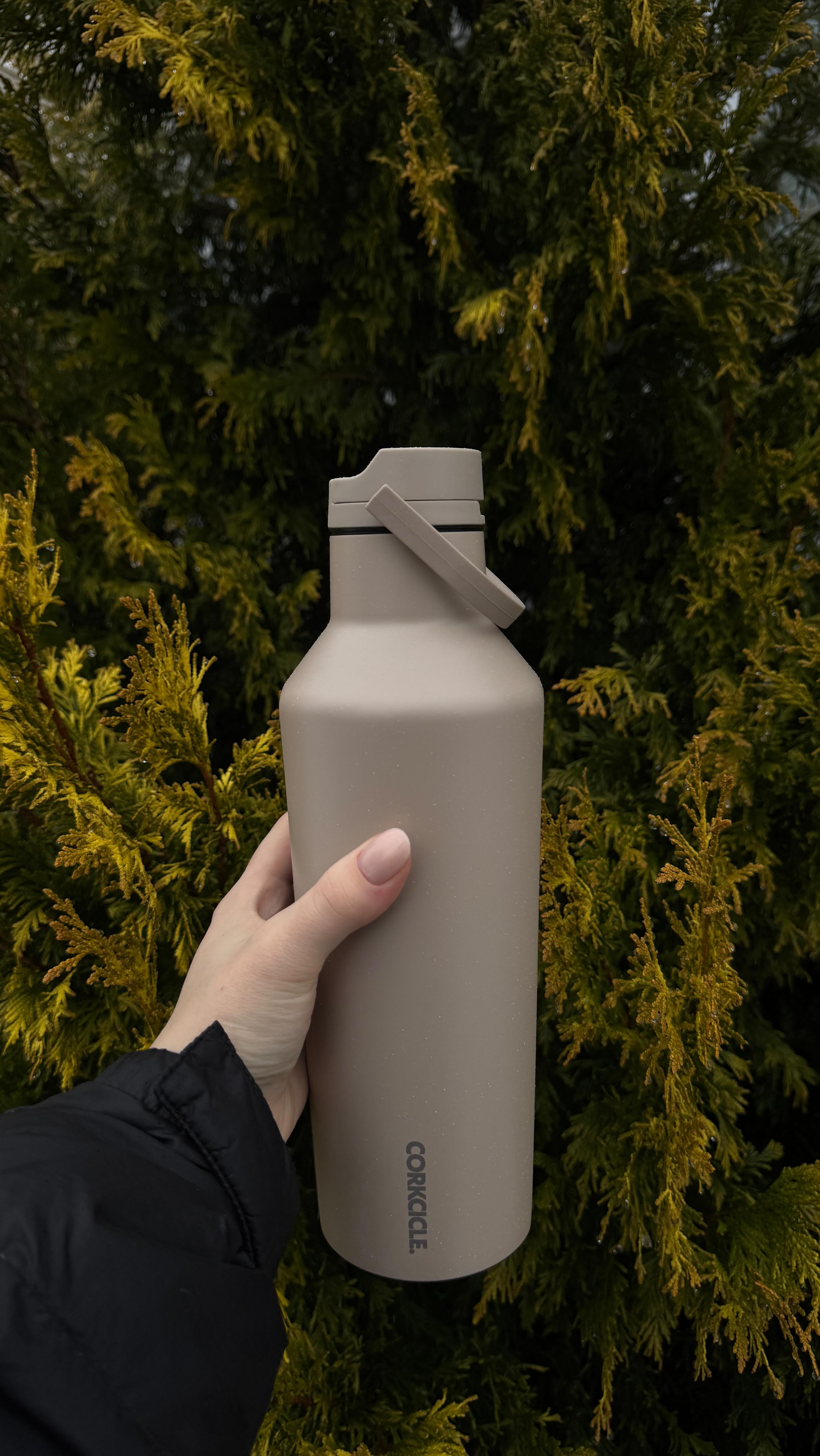 Instagram post by @busievavali for Corkcicle. Caption reads: This is the best water bottle Corkcicle has made,....
