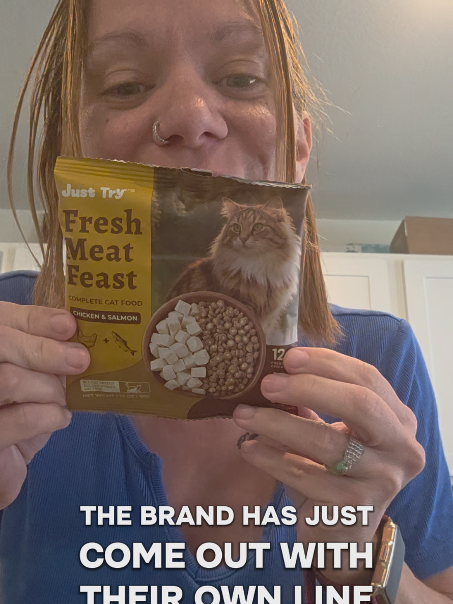 TikTok post by @jennandthepets for Just Try Pet US. Caption reads: [...] #catsoftiktok #cats #catfood #fyp @Just Try....