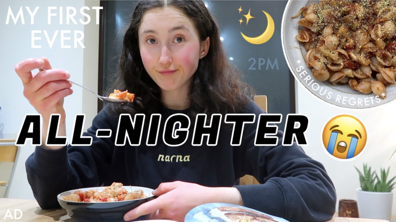 YouTube post by @HollyGabrielle for Coconut Bowls. Caption reads: I TRIED PULLING MY FIRST EVER ALL-NIGHTER 😭🌙....