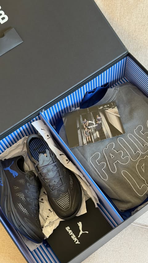 Instagram post by @gregoshea for PUMA Running. Caption reads: [...] TO BUSINESS. 🚀 Launch August 20th.....