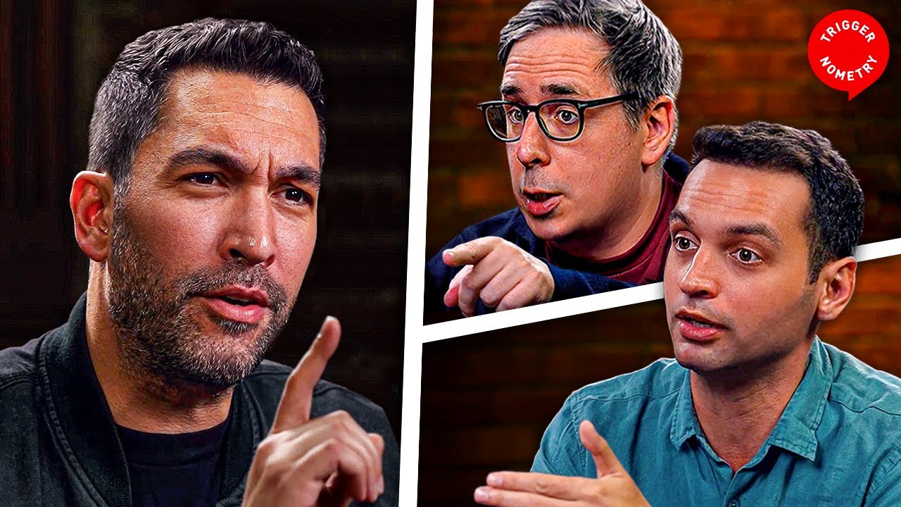 YouTube post by @triggerpod for hims. Caption reads: Dave Smith VS Triggernometry: War, Nick Fuentes,....