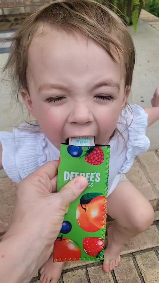 Instagram post by @the_garnertwins for DeeBee’s Organics. Caption reads: Maxwell eating this @deebeesorganics icy pop is....