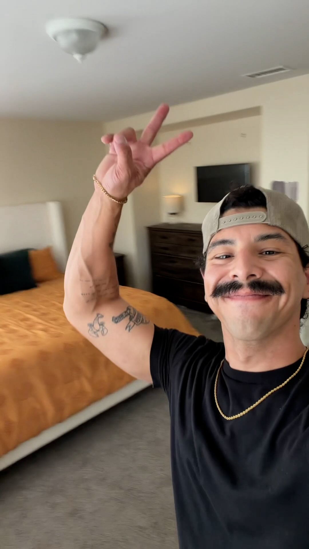 Instagram post by @kyledidit for Valspar. Caption reads: #AD - Can I save this sad beige bedroom? 
I’m....