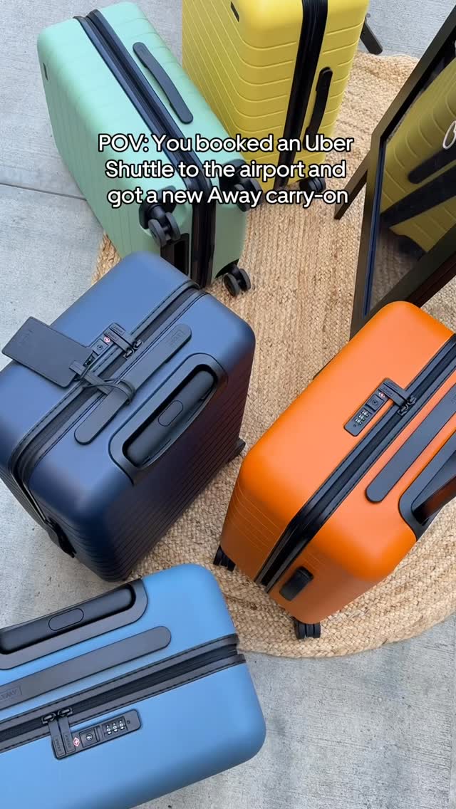 Instagram post by @uber for Away. Caption reads: [...] been upgraded ✨ We’ve teamed up with @away....