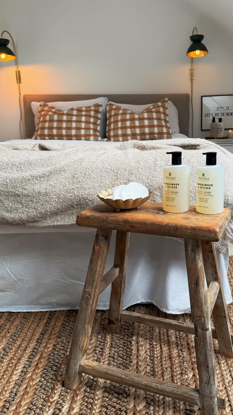 Instagram post by @huddshome_18 for Trendcarpet. Caption reads: ✨Boutique hotel energy… but at home✨ Sandalwood &....
