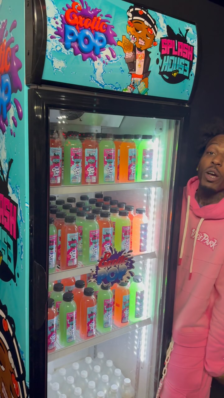 Instagram post by @coolcupjuice for Exotic Pop. Caption reads: @splashhouse_htx GRAND OPENING TONIGHT!! Sponsored....