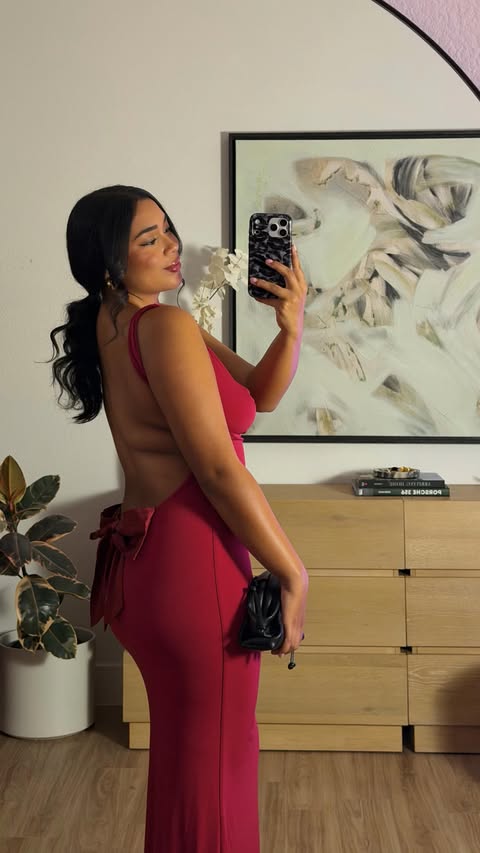 Instagram post by @michaelajacobs for Tiger Mist. Caption reads: it’s the bow for me😌 comment ‘dress’ for the link....