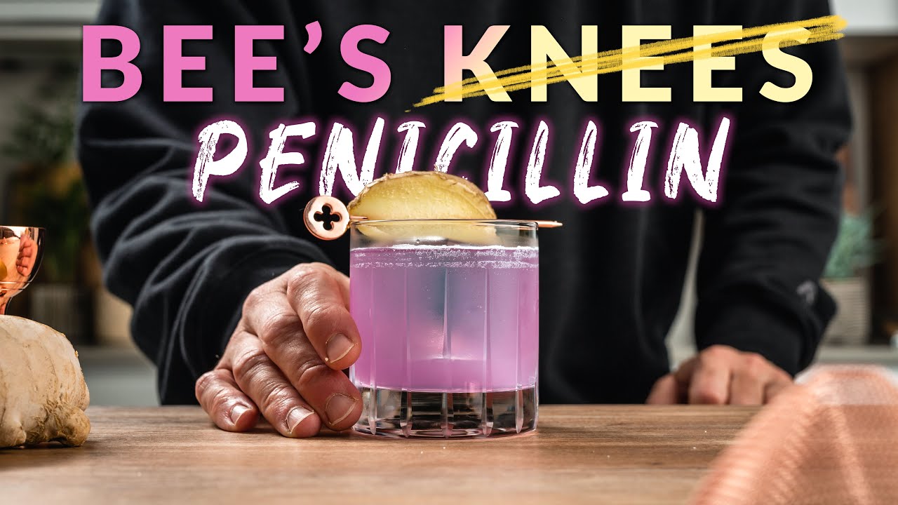 YouTube post by @TrufflesOnTheRocks for KLARIS. Caption reads: The Bee's Penicillin - A Perfect Fall Cocktail.