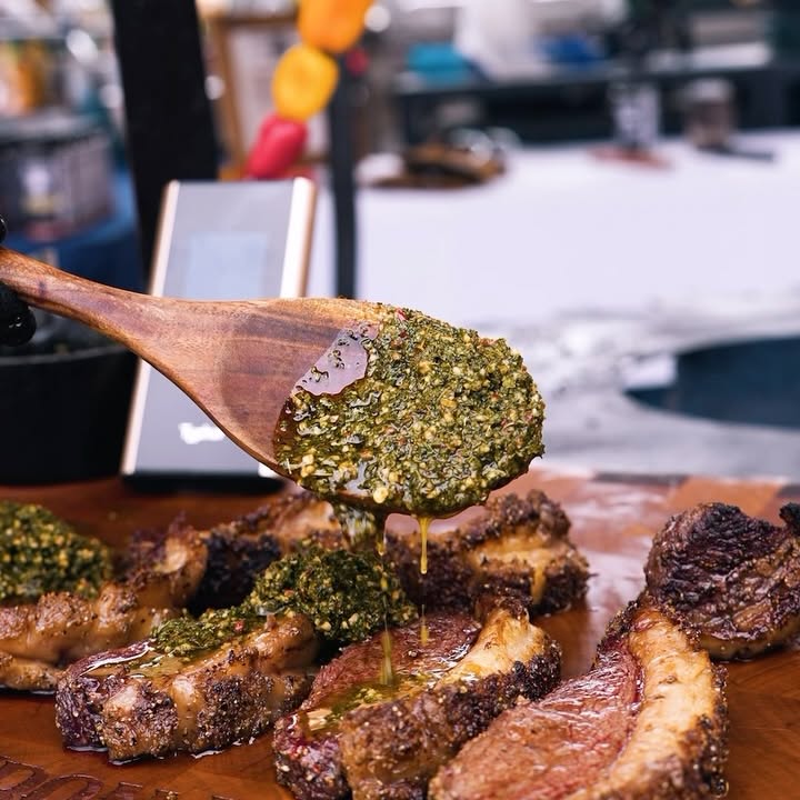 Instagram post by @steakchannel for Typhur. Caption reads: [...] with Chimichurri & Bourbon, used a....