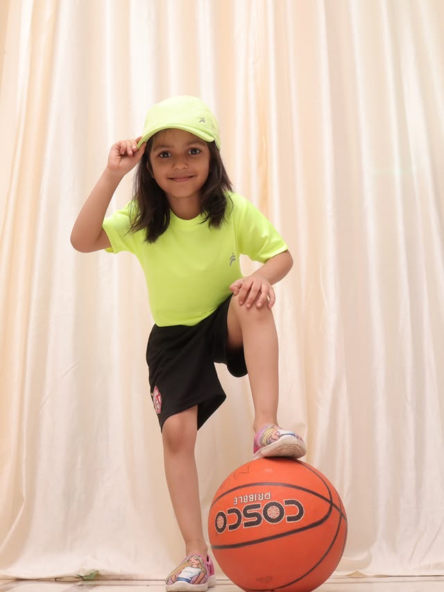 Instagram post by @_misha_goyal_ for Pine Kids. Caption reads: [...] every jump, run, and adventure. 🌈✨....
