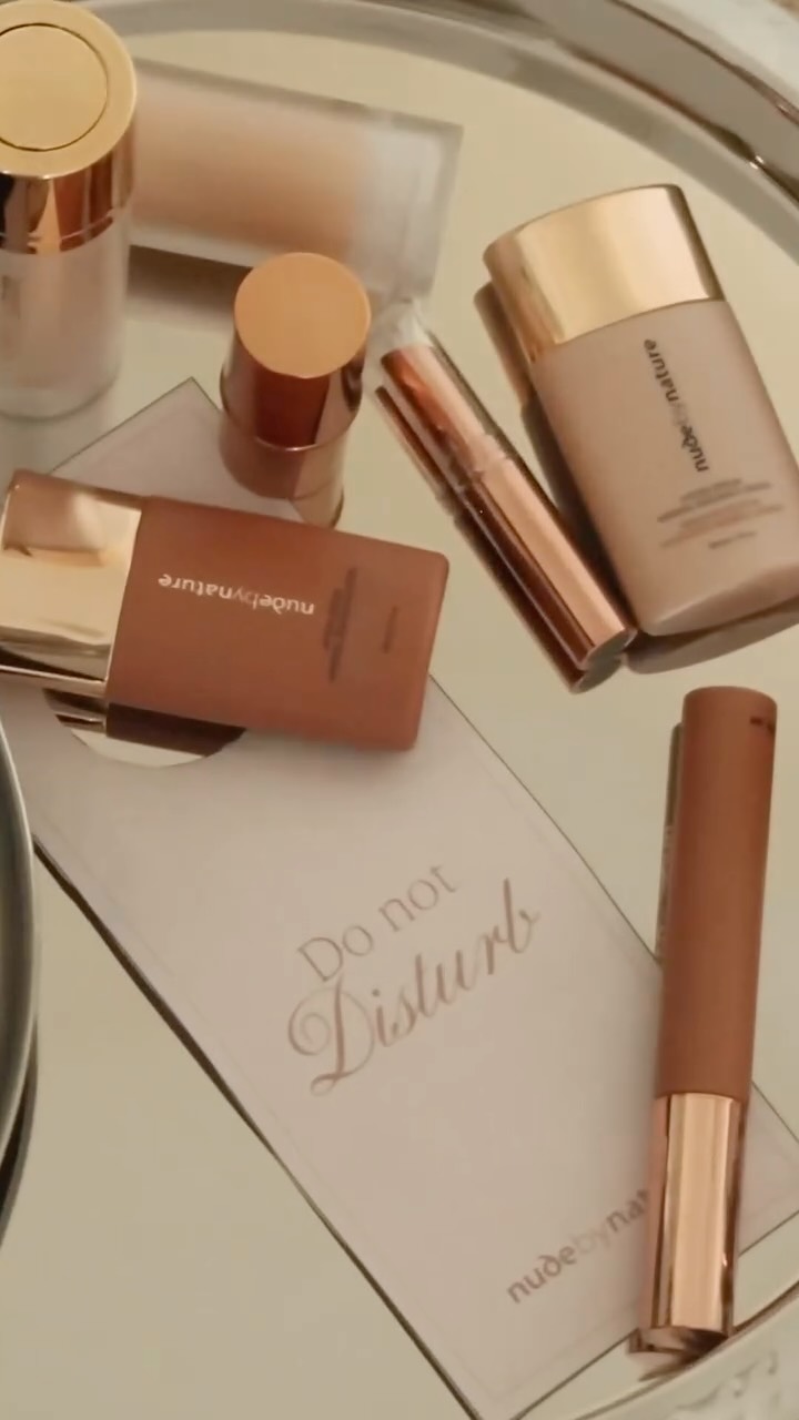 Instagram post by @ashleighuynh for Nude by Nature. Caption reads: on the room service menu tonight: clean beauty, no....