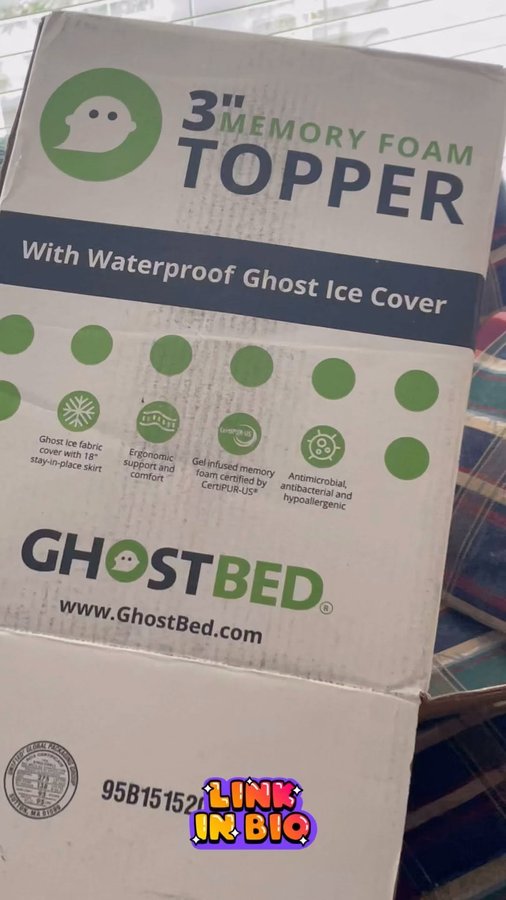 Instagram post by @jenfrommb for GhostBed. Caption reads: Absolutely love my at @ghostbed Memory Foam....