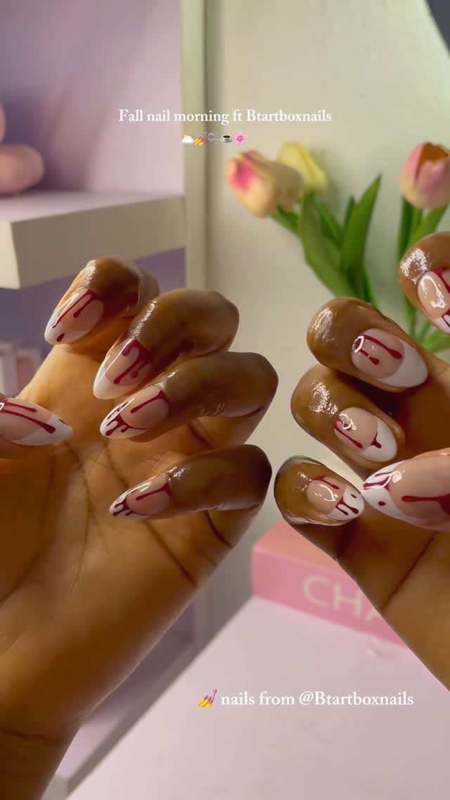 Instagram post by @dc_delight_ for BTArtboxnails. Caption reads: Ending the cozy season with my new fall nails 💅....