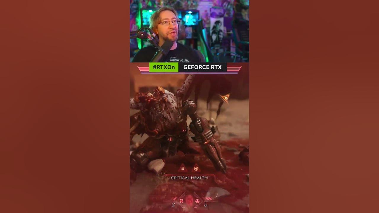 YouTube post by @Maximilian_Dood for NVIDIA. Caption reads: This ever happen to you in DOOM Dark Ages?.