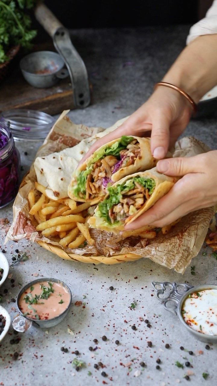 Instagram post by @turkuazkitchen for Spindrift. Caption reads: Chicken Doner is one of those dishes that always....