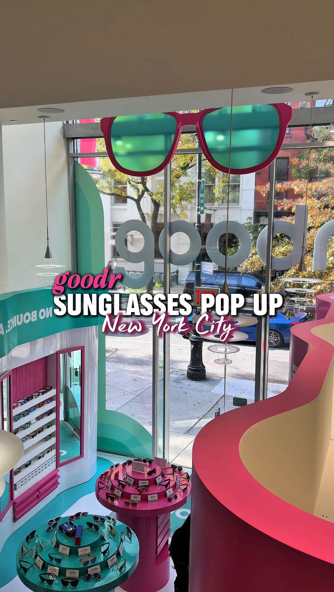 Instagram post by @theexcursiondoctor for Goodr. Caption reads: The Coolest Sunglasses Pop-Up In New York City....