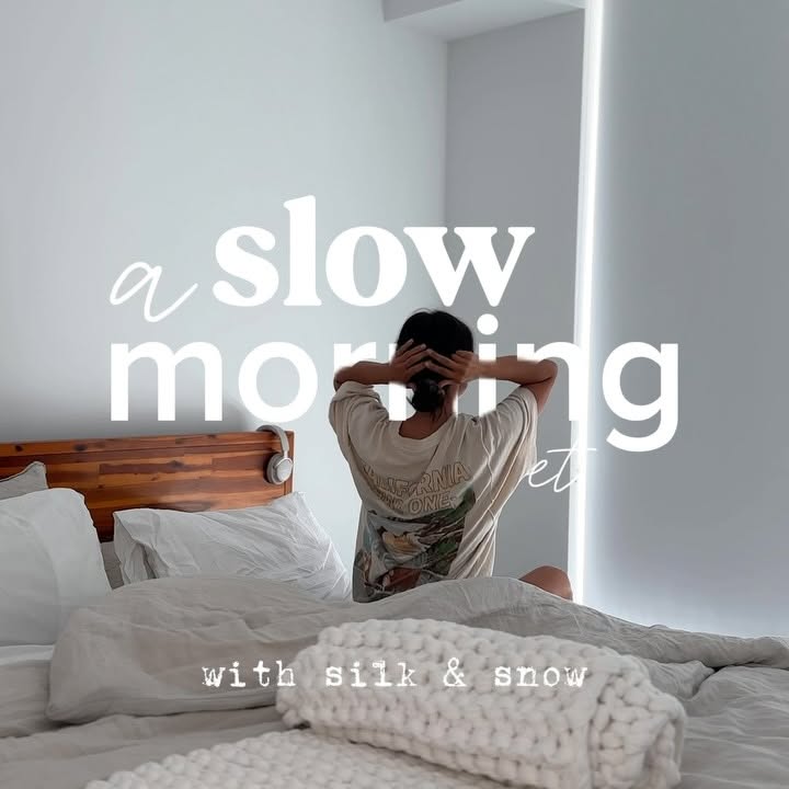 Instagram post by @kaitlin.narciso for Silk & Snow. Caption reads: Slow & serene mornings with Silk & Snow ☁️✨ 

For....