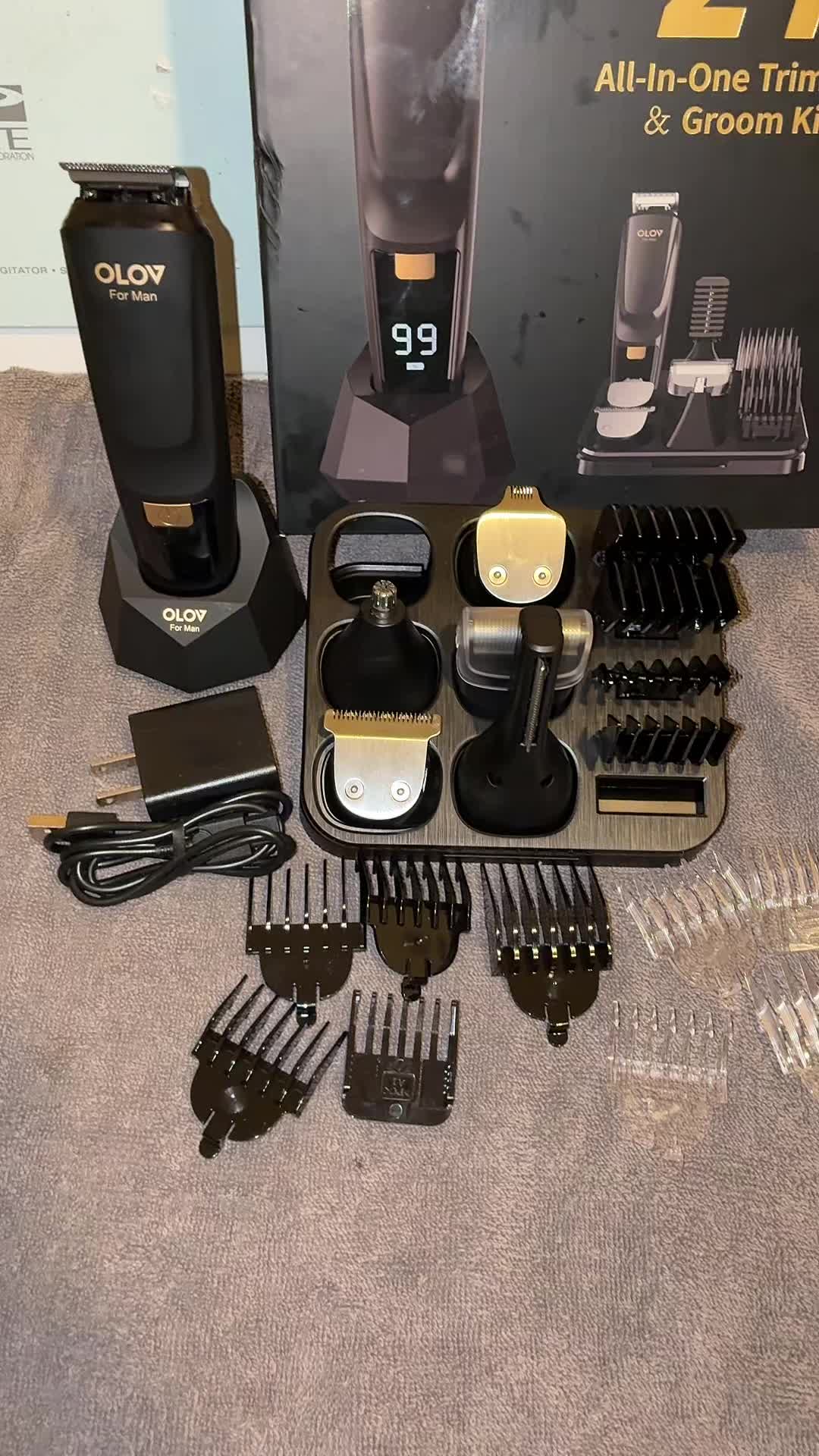 TikTok post by @vanabond for OLOV. Caption reads: @OLOV Men’s trimmer-comes with everything they....