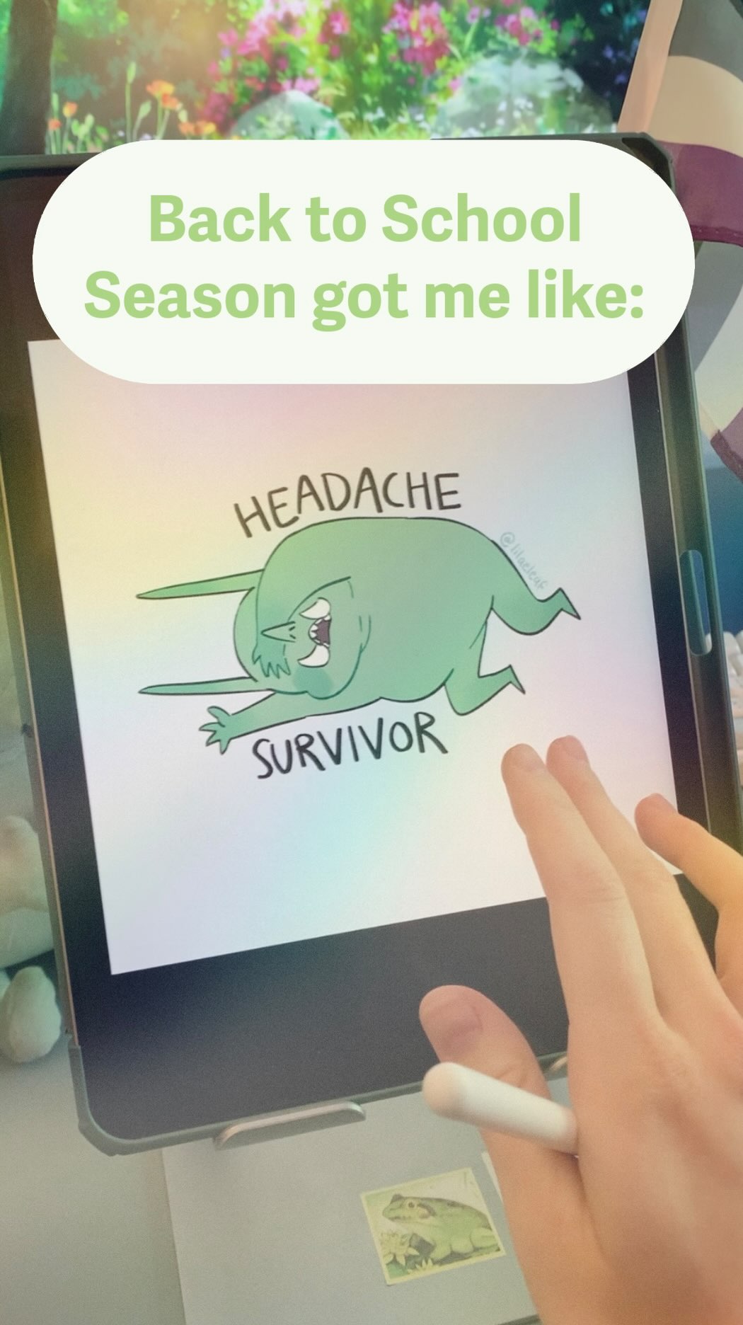 Instagram post by @lilaeleaf for Redbubble. Caption reads: Back to school season got me like: 🙈Comment....