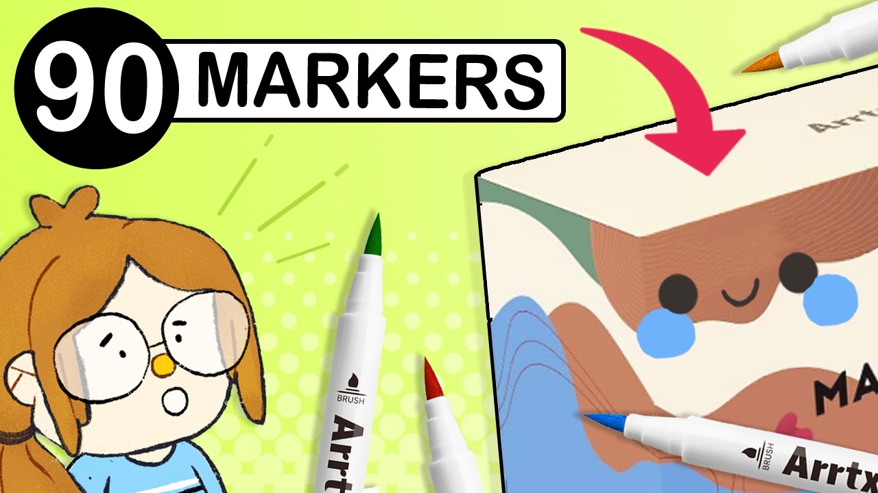 YouTube post by @DoodleDate for Redbubble. Caption reads: The BIGGEST Set of PAINT MARKERS?! (Arrtx Acrylic....