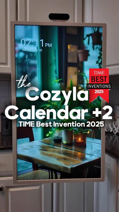 Instagram post by @iamminaadams for Cozyla. Caption reads: Cozyla Calendar — TIME Best Invention of 2025....
