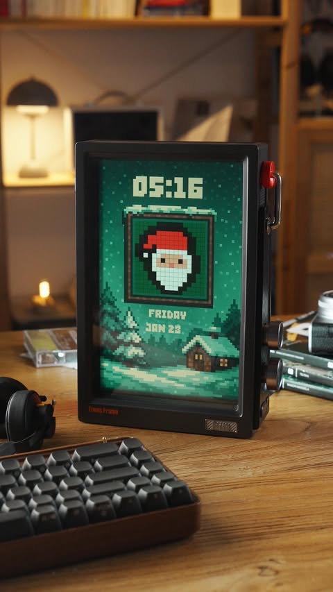 Instagram post by @retrotechlab for Divoom. Caption reads: This Divoom digital frame does way more than just....