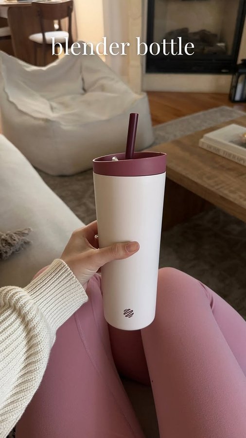 Instagram post by @bycamilavilas for BlenderBottle. Caption reads: matching my new @blenderbottle Shaker Tumbler....