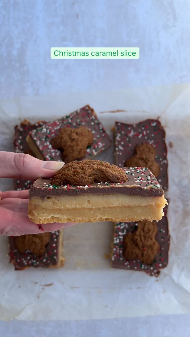 Instagram post by @clean.kweens for Woolworths. Caption reads: CHRISTMAS CARAMEL SLICE: shortbread base +....