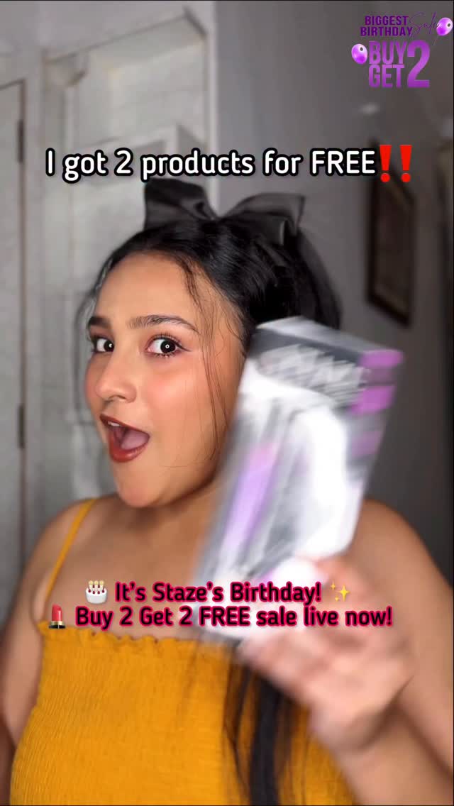 Instagram post by @amulyakhaneja for Staze Beauty. Caption reads: Buy 2 Get 2 FREE sale?! 😭💄
It’s Staze’s birthday....