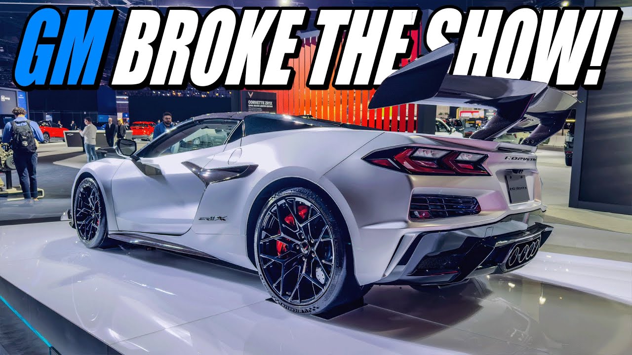 YouTube post by @BrinkofSpeed for AWE Tuning. Caption reads: GM BROKE the 2025 LA AUTO SHOW! UNREAL...!.