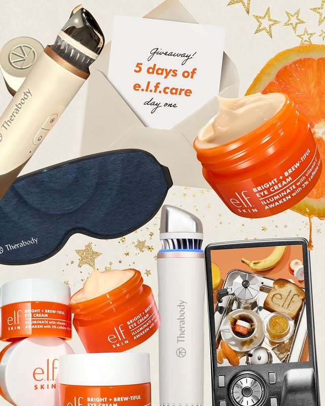 Instagram post by @elfskincare for Therabody. Caption reads: [...] help you recharge. We partnered with....