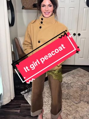 TikTok post by @glowupjourneywithrachel for Yeokou. Caption reads: It’s the it girl peacoat from @Yeokou #peacoat....