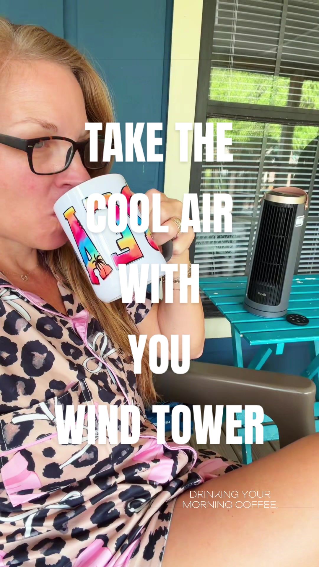 TikTok post by an influencer for Levoit. Caption reads: LEVOIT Windi Tower Fan ❄️☀️ Stay cool [...].