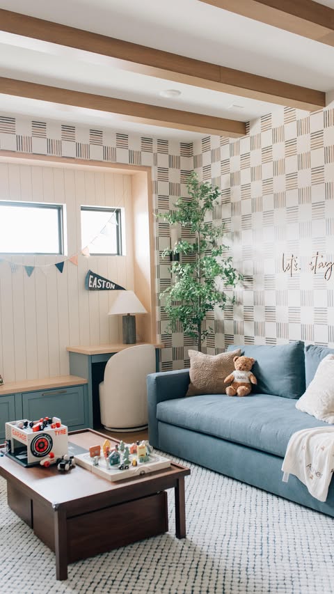 Instagram post by @anniemescallhome for Pottery Barn Kids. Caption reads: Creating my children's dream playroom! 💙 6 months....