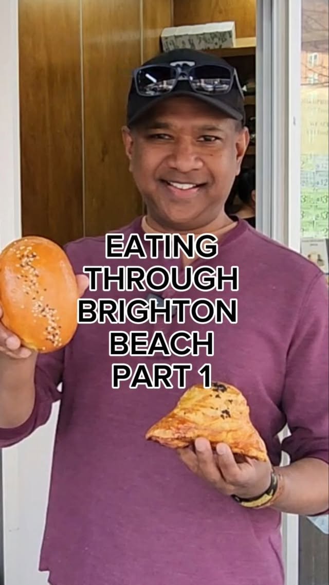 Instagram post by @nycbuddhaeats for Secret NYC. Caption reads: EATING THROUGH BRIGHTON BEACH First up food on the....