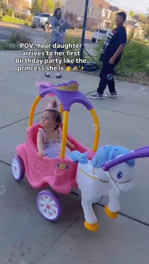 Instagram post by @courtandwhit for Little Tikes. Caption reads: [...] 🥹💖 She rode into her party in the Little....