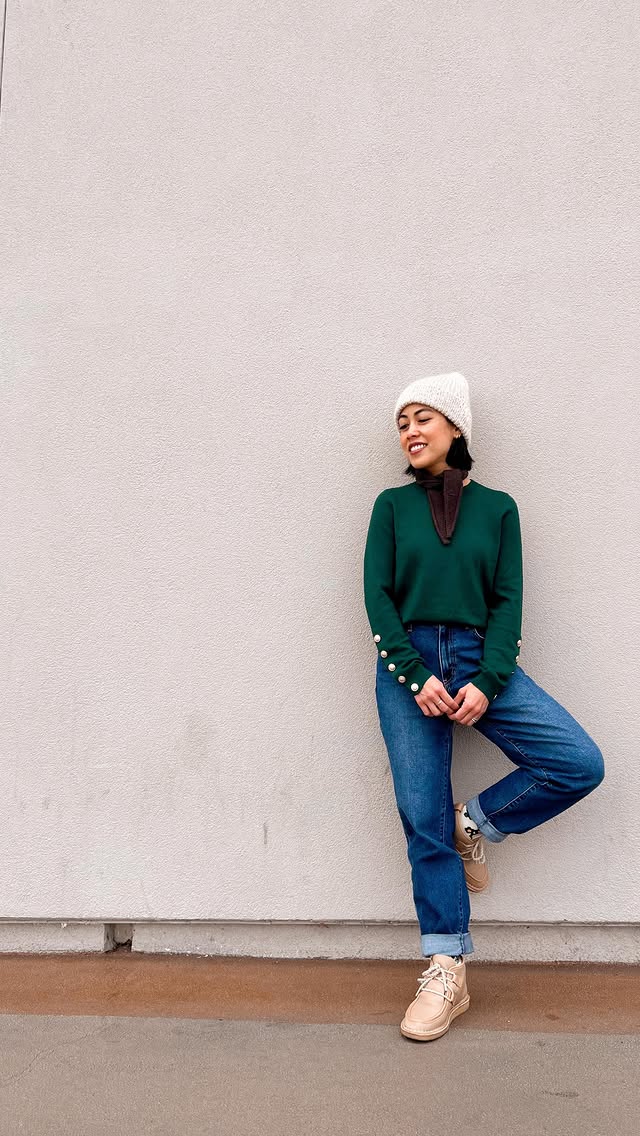 Instagram post by @chrisinseams for Just Black Denim. Caption reads: [...] days? 🤪 Sweater @sezane Jeans....