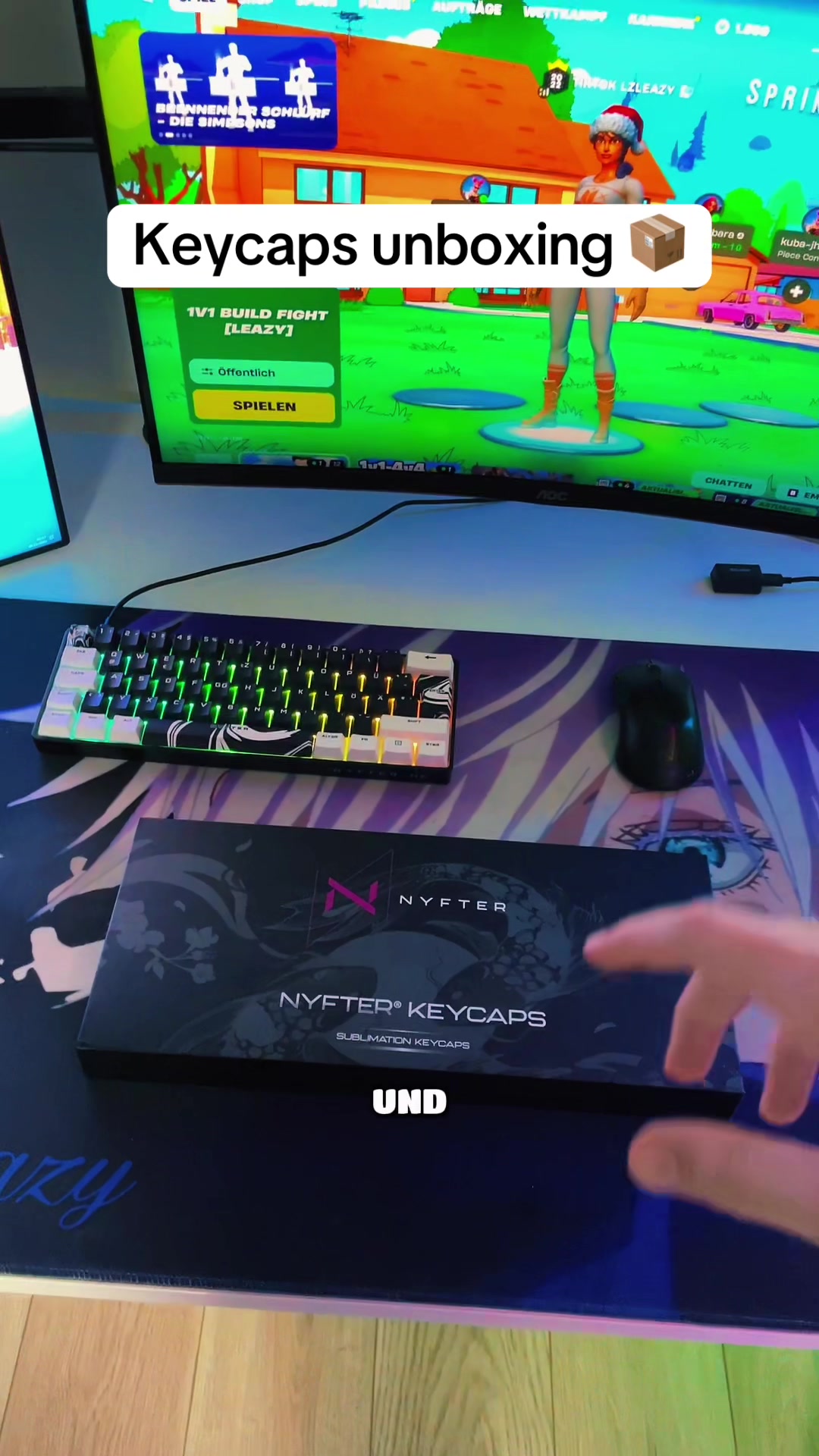 TikTok post by @lz_leazy for nyfter. Caption reads: Nyfter keycaps unboxing 🔥+ Tutorial @Nyfter [...].